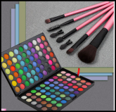 Paleta 120 sombras B + Kit 5 pinceis rosa -