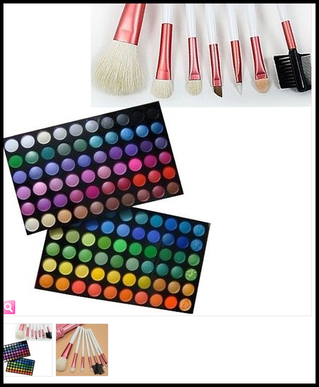 Paleta 120 sombras A + Kit 7 pinceis rosa e branco -